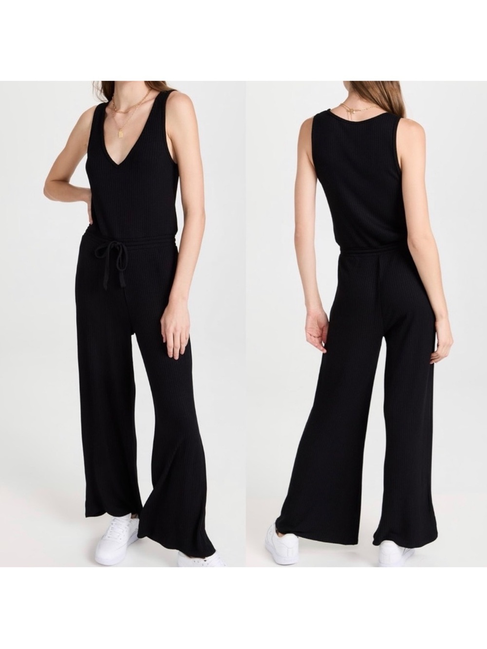 Beyond Yoga Jetsetter Jumpsuit Ribbed Flare Leg Full Length Black Loungewear